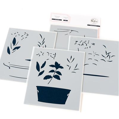 PinkFresh Studio - Gentle Greetings &amp; Greenery Collection - Herb Garden - Stencil - 263924 - 4pcs