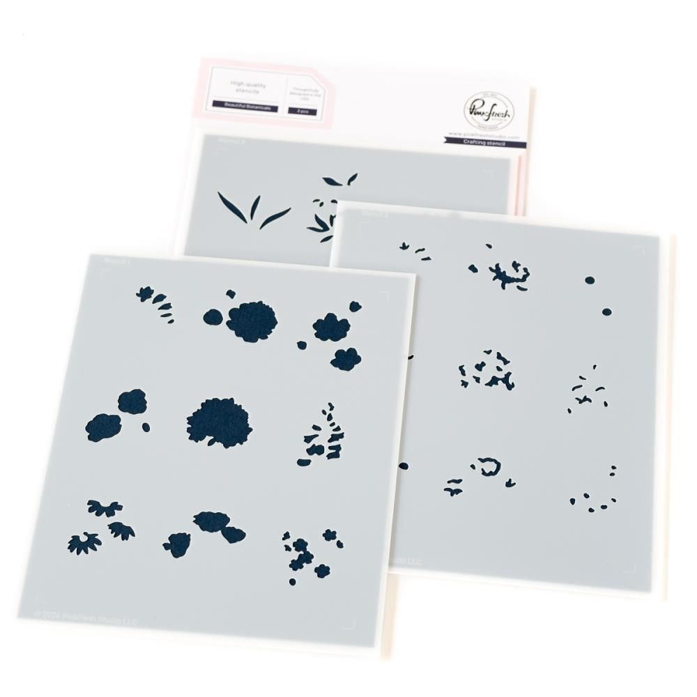 PinkFresh Studio - Gentle Greetings &amp; Greenery - Beautiful Botanicals - Stencil - 264724 - 3pcs