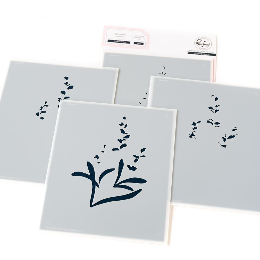 PinkFresh Studio - Gentle Greetings &amp; Greenery - Thinking Of You -  Stencil - 263524 - 4pcs