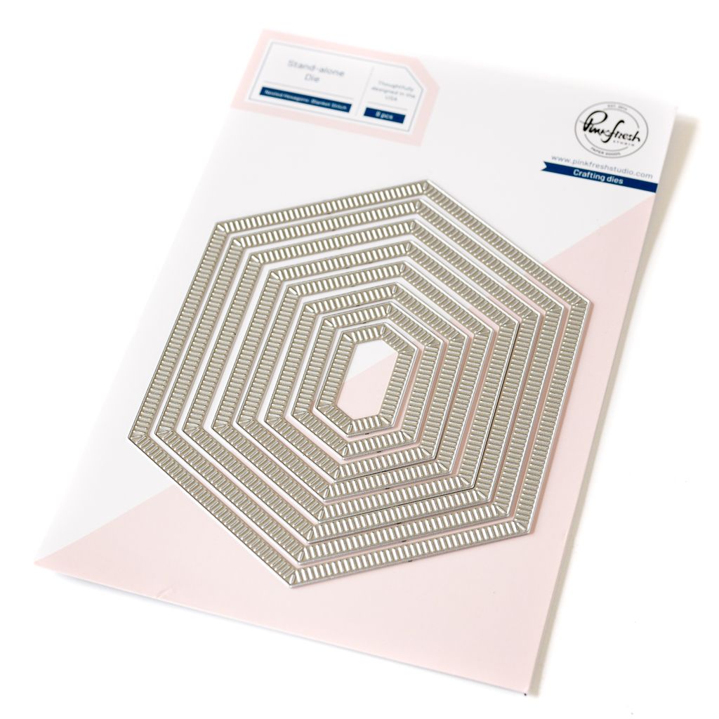 PinkFresh Studio - Essentials Collection - Die Set - Nested Hexagon - Blanket Stitch - PF172ES - 8pcs