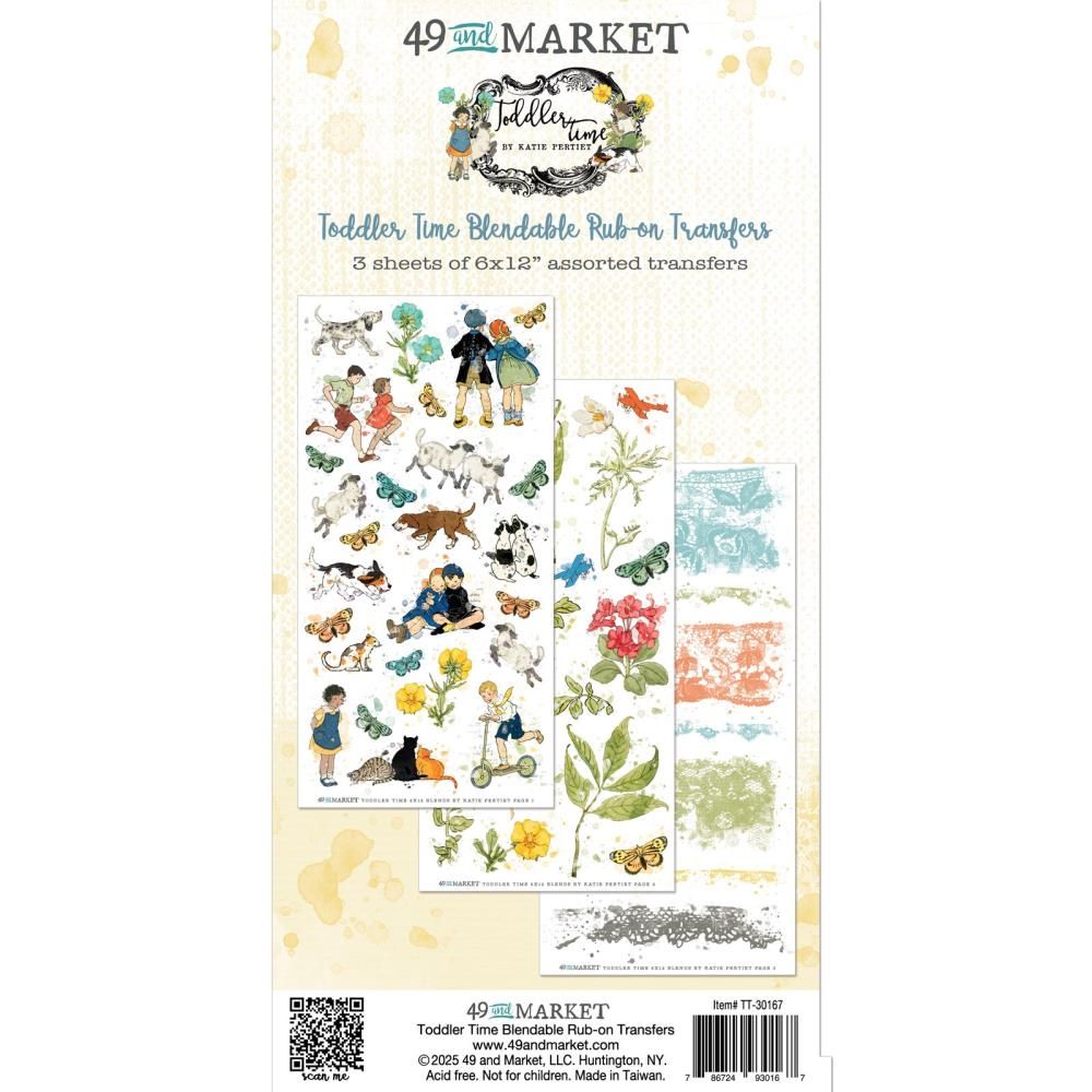 49 &amp; Market - Toddler Time Collection - Rub On Transfer Set - Blendable - TT30167- 6&quot; x 12&quot; - 3 sheets
