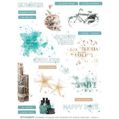 49 &amp; Market - Vintage Bits - Rub Ons - Summer Stories - 6" x 8" - SS29925