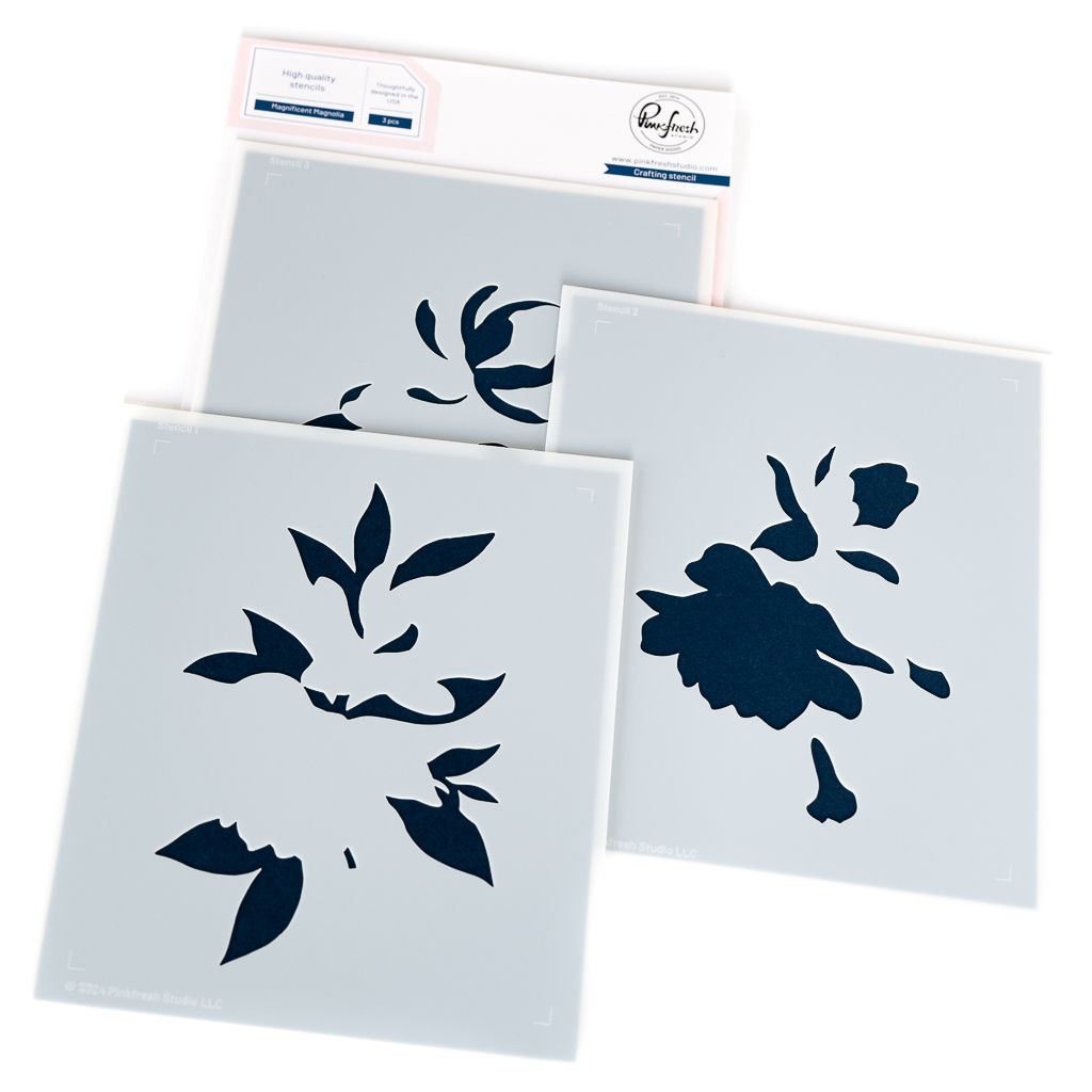 PinkFresh Studio - Beautiful Life Collection - Magnificent Magnolia - Layered Stencil - 265925 - 3 pcs