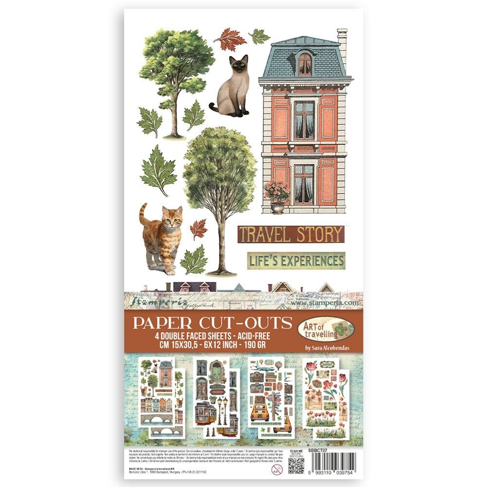 Stamperia - Art of Travelling Collection - Paper Cut Outs - Double Sided - 6&quot; x 12 &quot; - SBBCT07 - 4 sheets