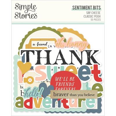 Simple Stories - Say Cheese Classic Pooh Collection - Die Cuts - Bits &amp; Pieces - Sentiments - 23924 - 55 pcs