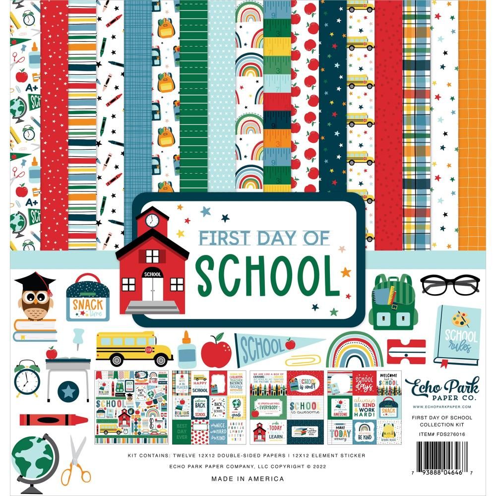 Echo Park Paper Co - 1st Day Of School Collection - 12 x 12 Paper Pack - FDS276016 - 10 sheets plus stickers