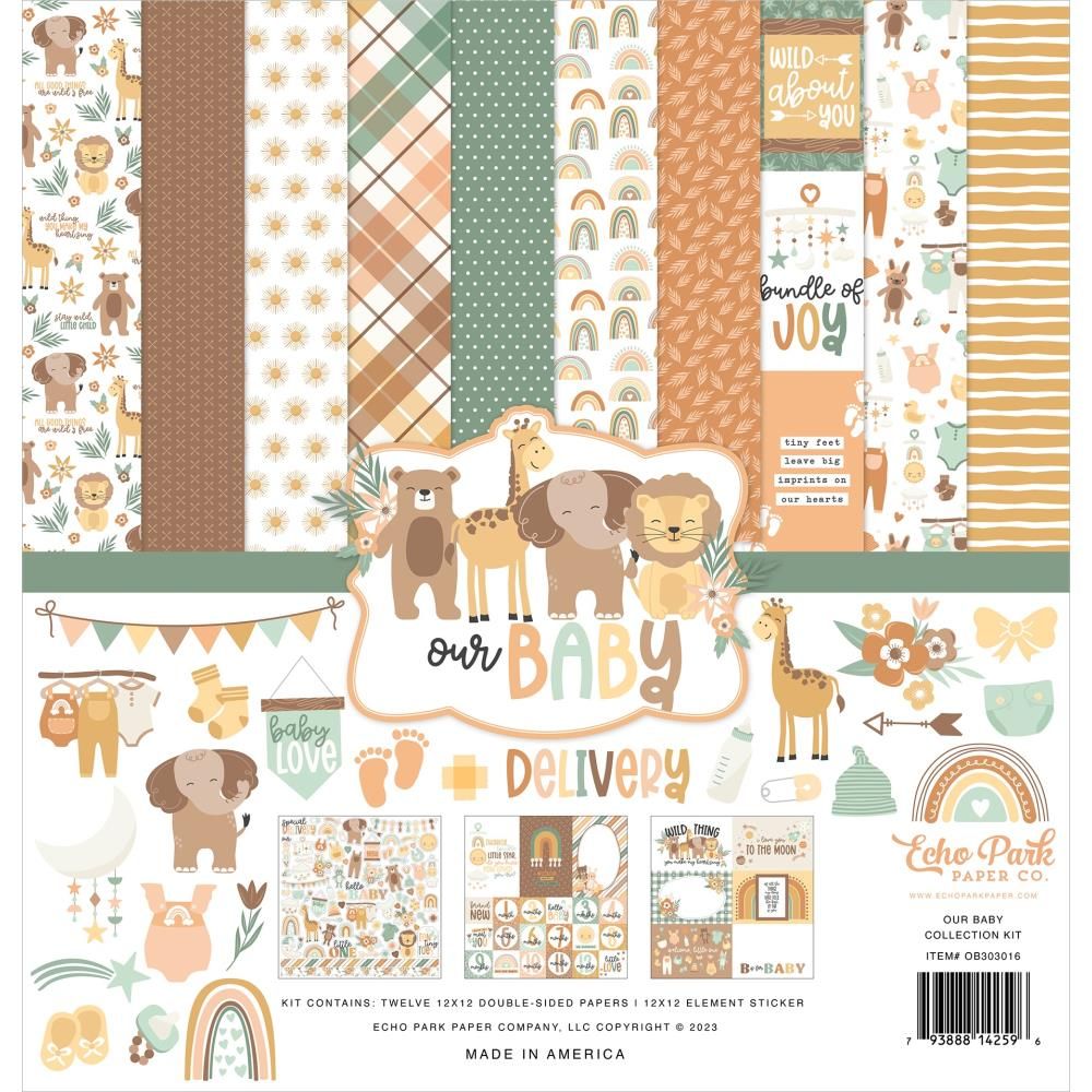 Echo Park Paper Co - Our Baby Collection - 12 x 12 Paper Pack - OB303016 - 10 sheets plus stickers