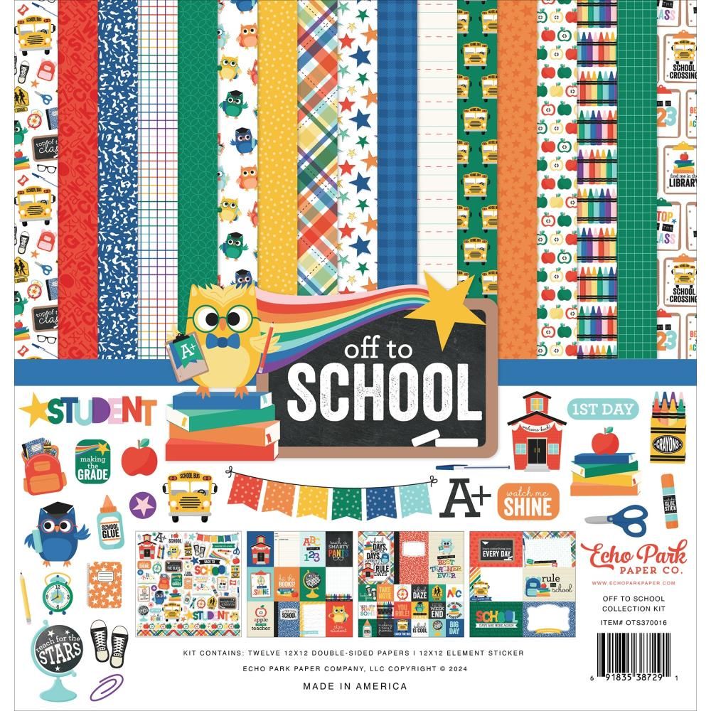 Echo Park Paper Co - Off To School Collection - 12 x 12 Paper  Pack - OTS370016 - 12 Sheets plus Stickers