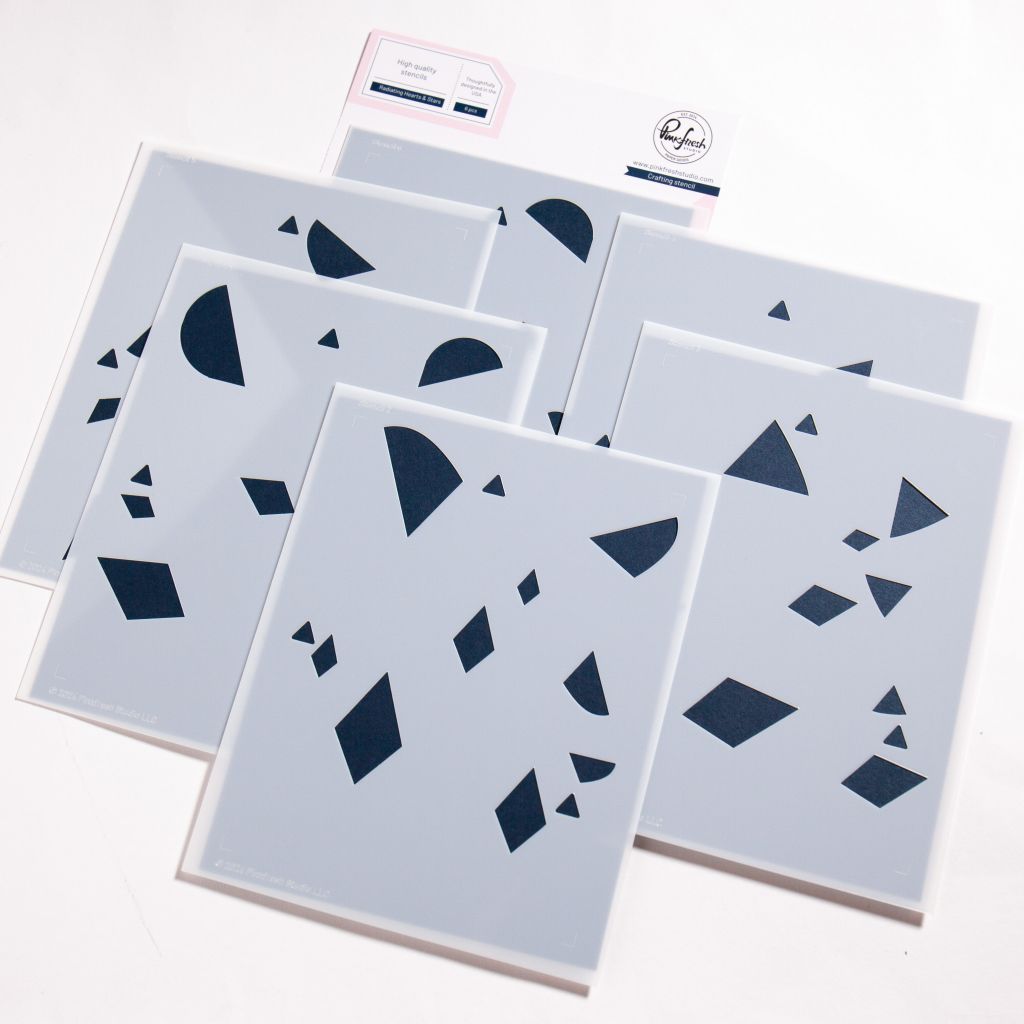 PinkFresh Studio - Pure Bliss Collection - Radiating Hearts &amp; Stars - Layered Stencil - 268325 - 6 pcs