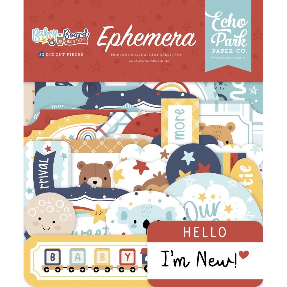 Echo Park Paper Co - Baby On Board Collection - Boy - Ephemera - Icons - BOG414025 - 33 pcs