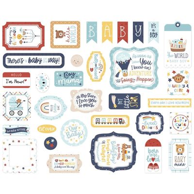 Echo Park Paper Co - Baby On Board Collection - Boy - Ephemera - Icons - BOG414025 - 33 pcs