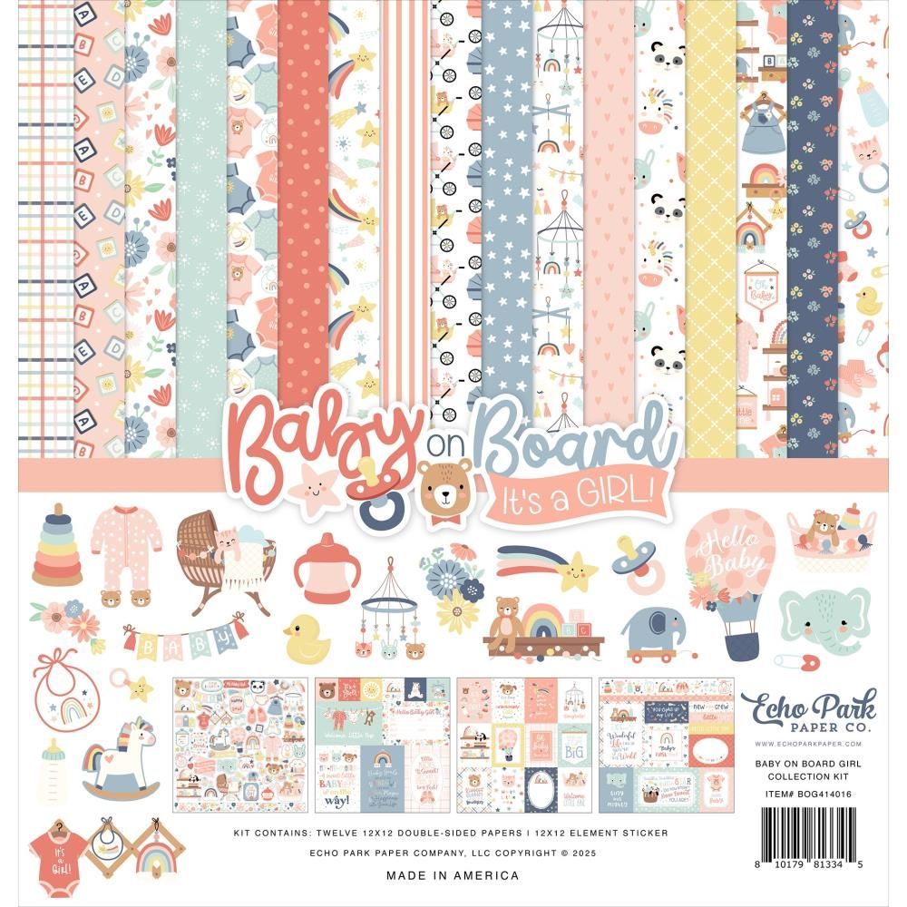 Echo Park Paper Co - Baby On Board Collection - Girl - 12 x 12 Paper Pack - BOG414016 - 12 plus stickers