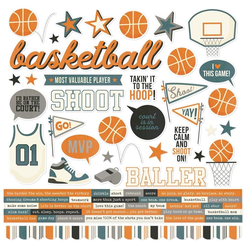 Simple Stories - Sport Stickers - Basketball - 12 x 12 - 21965 - 64 Stickers