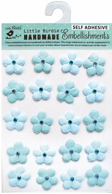 Little Birdie - Mulberry - Blue Flowers / Diamante - CR70447 - 20 pcs