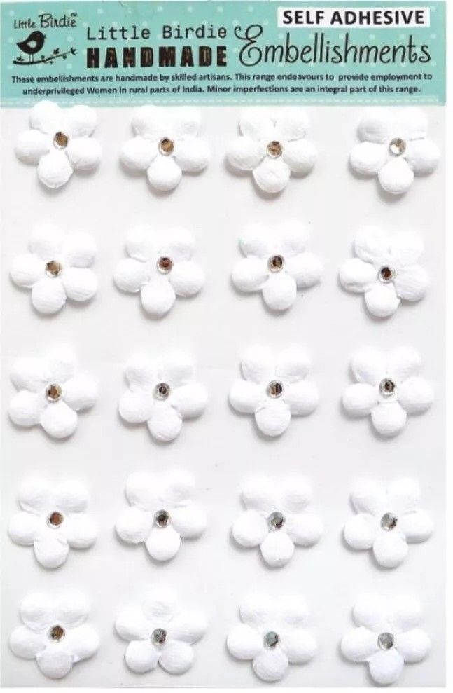 Little Birdie - Mulberry - White Flowers / Diamante - CR70270 - 20 pcs