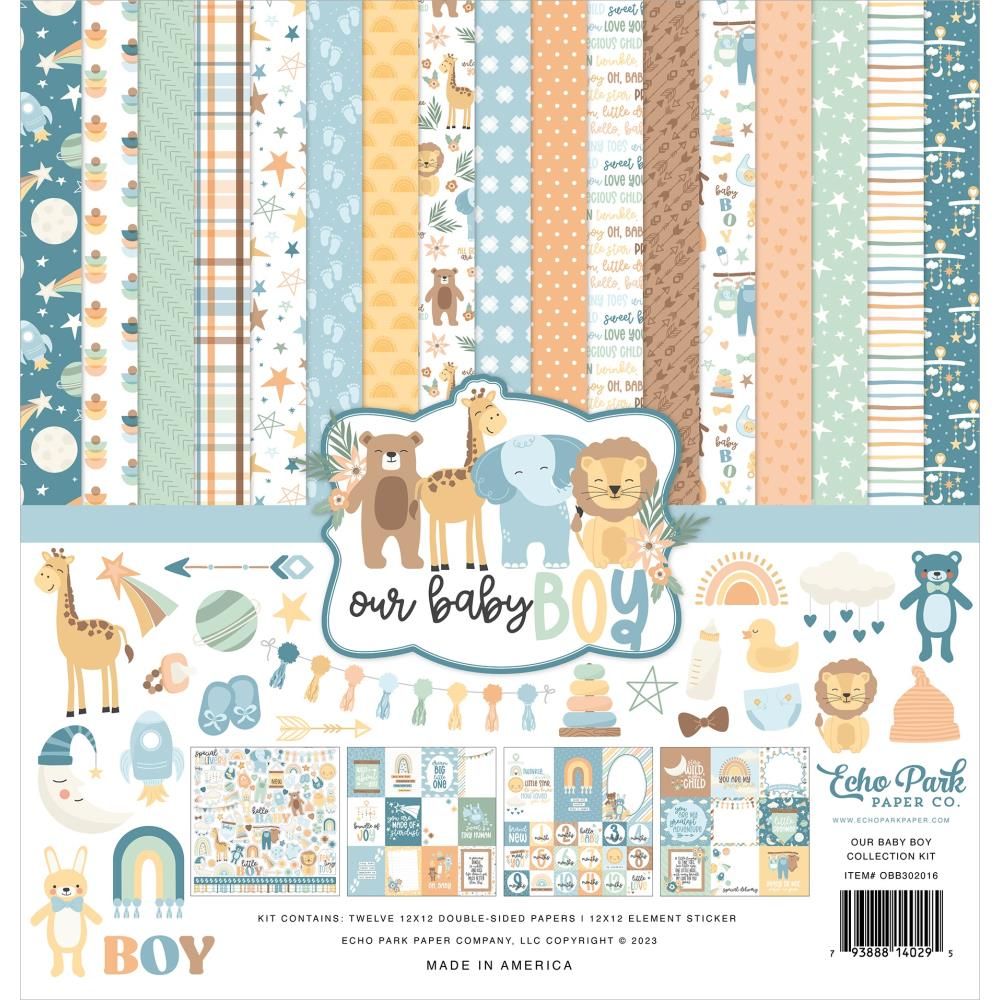 Echo Park Paper Co - Our Baby Boy Collection - 12 x 12 Paper Pack - OBB302016 - 12 Sheets plus stickers