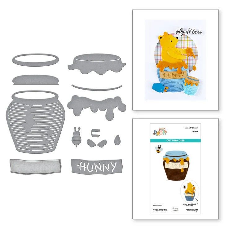 Spellbinders Paper Arts &amp; Simple Stories - Etched Dies - Say Cheese Classic Pooh Collection - Pooh&#39;s Hunny Pot - S4-1428 - 10 pcs