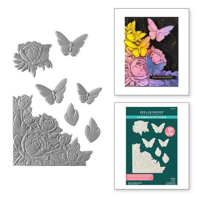 Spellbinders Paper Arts - 3D &amp; Cut Embossing Folder - Vivid Expressions Collection - Blooming Butterflies - E3D-126 - 1 Folder &amp; 7 Dies