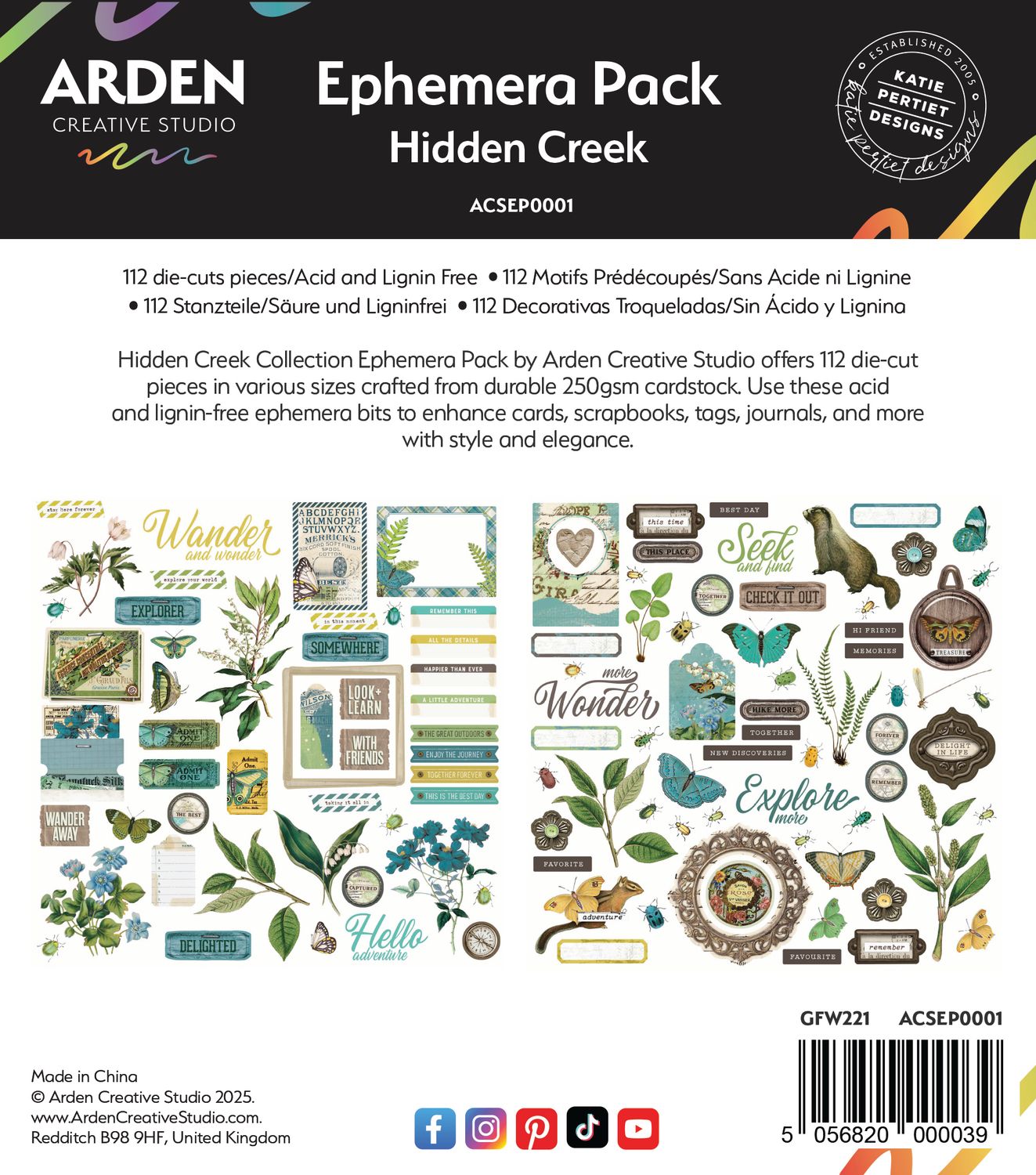 Arden Creative Studio - Hidden Creek Collection - Designed By Katie Pertiet - Ephemera - 112 pcs