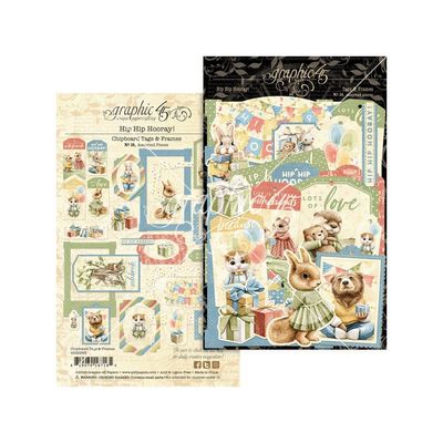 Graphic 45 - Hip Hip Hooray Collection - Tags &amp; Frames - Chipboard - Die Cuts - 4502993