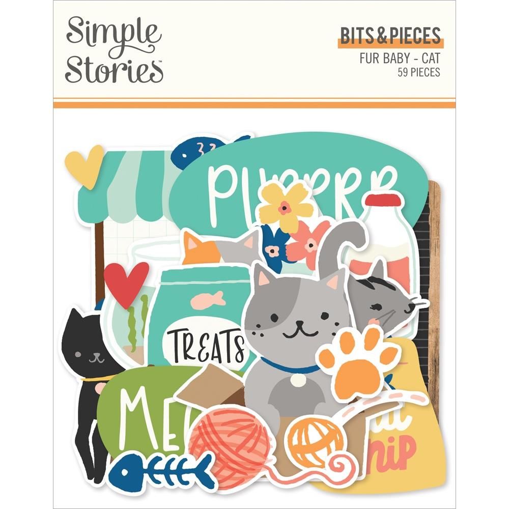 Simple Stories - Fur Baby Collection - Cat - Die Cuts - Bits &amp; Pieces - 24021 - 59 pcs