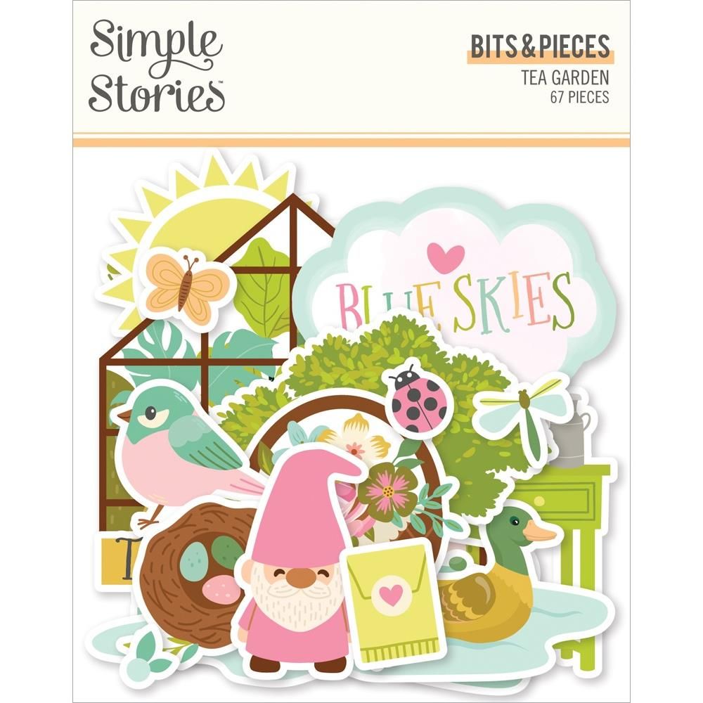 Simple Stories - Tea Garden Collection - Die Cuts - Bits &amp; Pieces - 24118 - 67pcs