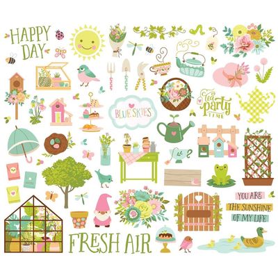 Simple Stories - Tea Garden Collection - Die Cuts - Bits &amp; Pieces - 24118 - 67pcs