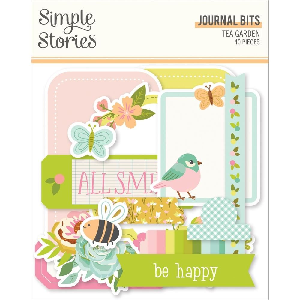 Simple Stories - Tea Garden Collection - Die Cuts - Bits &amp; Pieces - Journal - 24119 - 40pcs
