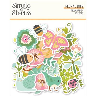 Simple Stories - Tea Garden Collection - Die Cuts - Bits &amp; Pieces - Floral - 24120 - 79pcs