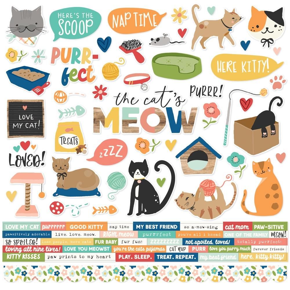 Simple Stories - Fur Baby Collection - Cat - Cardstock Stickers - 12 x 12 Sheet - 24014