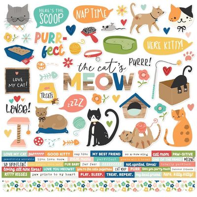 Simple Stories - Fur Baby Collection - Cat - Cardstock Stickers - 12 x 12 Sheet - 24014