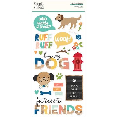 Simple Stories - Fur Baby Collection - Dog - Chipboard Foam Stickers - 24019 - 37pcs (2 Sheets)