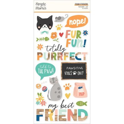Simple Stories - Fur Baby Collection - Cat - Chipboard Foam Stickers - 24022 - 40pcs (2 Sheets)