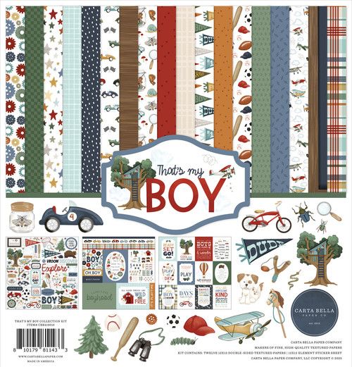 Carta Bella - That&#39;s My Boy Collection - 12 x 12 Paper Pack - CBB419016 - 12 sheets plus stickers