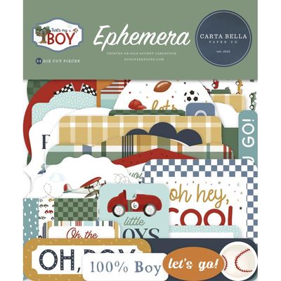 Carta Bella - That&#39;s My Boy Collection - Ephemera - Die Cuts - CBB41024 - 34pcs