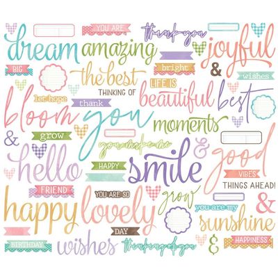 Simple Stories - Simple Vintage Flower Shoppe Collection - Die Cuts - Bits &amp; Pieces - Sentiments - 24224 - 66 pcs