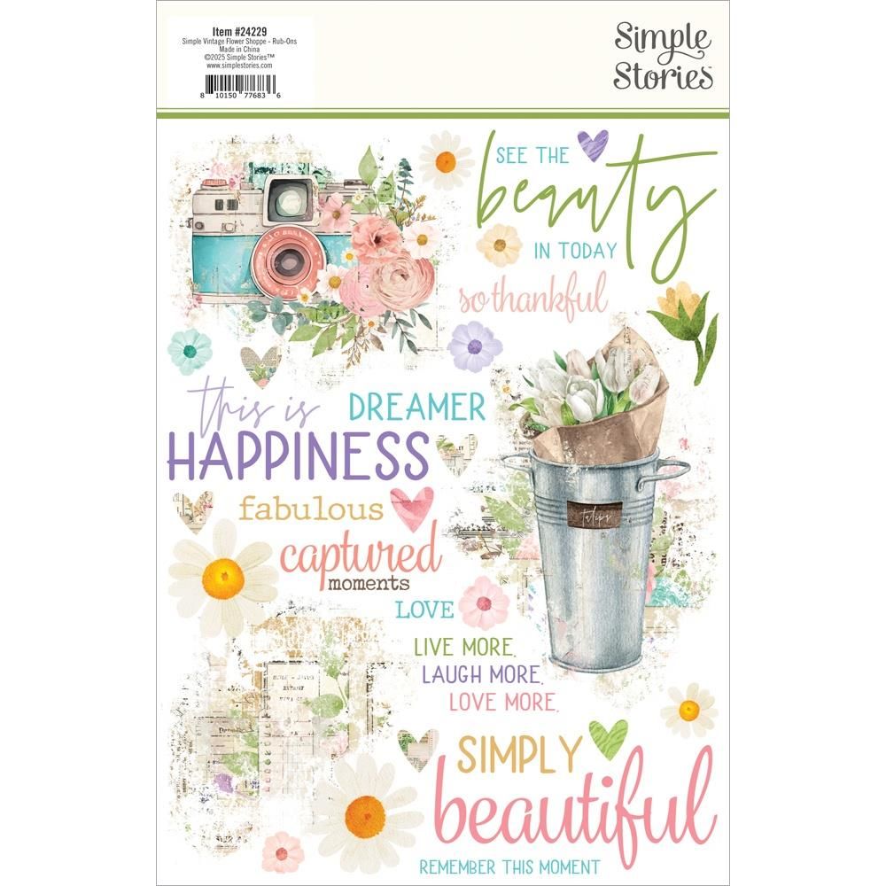 Simple Stories - Simple Vintage Flower Shoppe Collection - Rub On Transfers - 6&quot; x 8&quot; - 24229