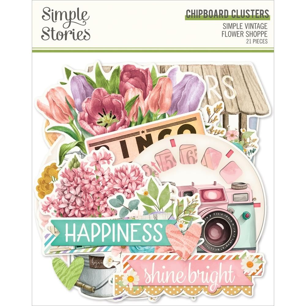 Simple Stories - Simple Vintage Flower Shoppe Collection - Chipboard Clusters - 24227 - 21 pcs