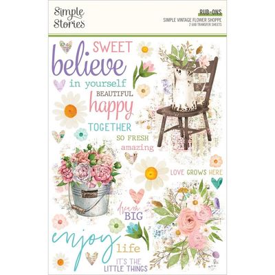 Simple Stories - Simple Vintage Flower Shoppe Collection - Rub On Transfers - 6" x 8" - 24229