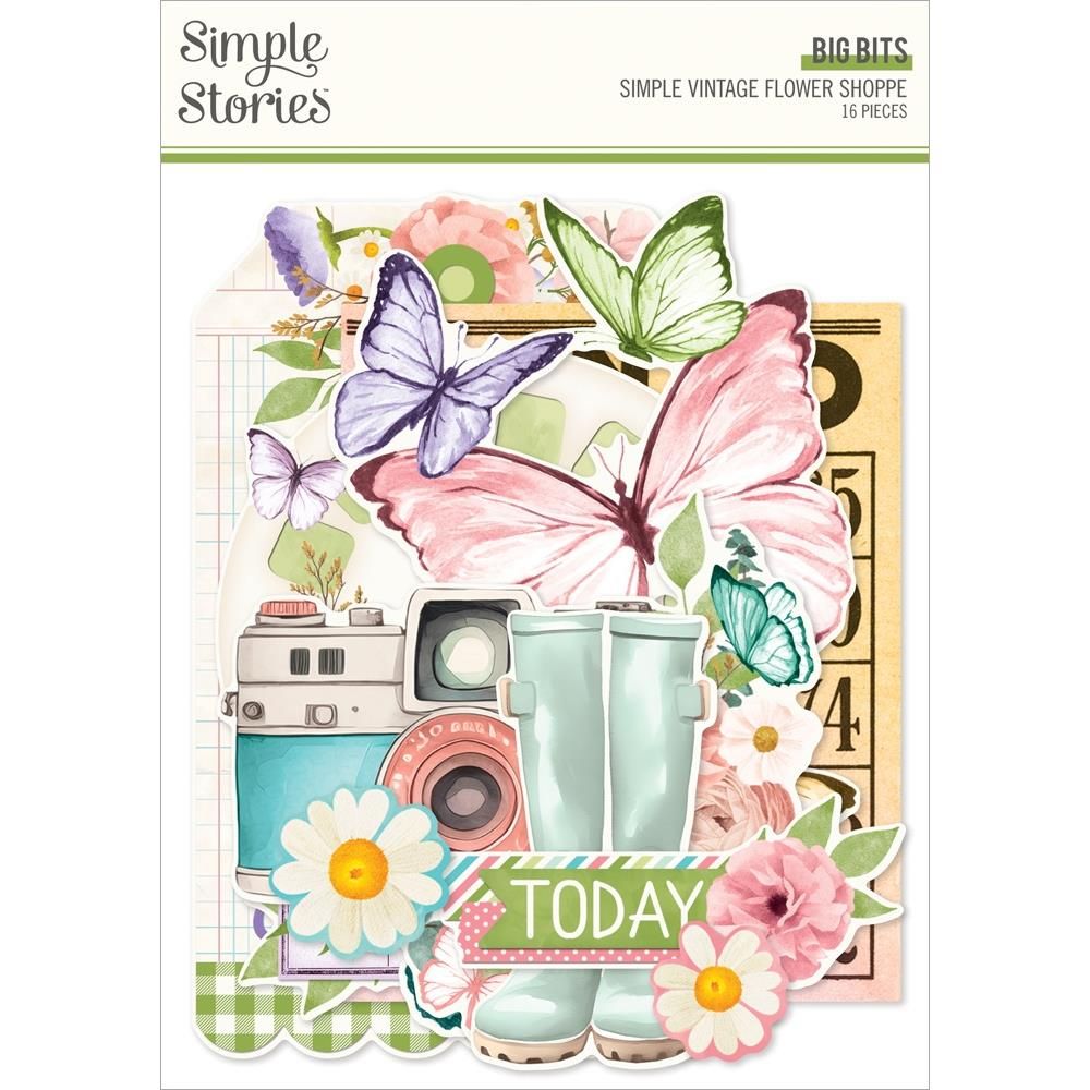 Simple Stories - Simple Vintage Flower Shoppe Collection - Die Cuts - Bits &amp; Pieces - Big Bits - 24235 - 16 pcs