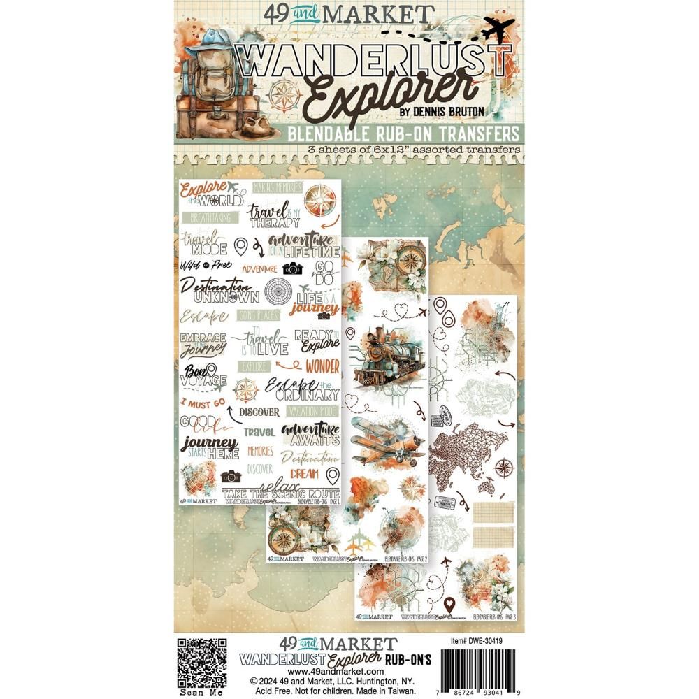49 &amp; Market - Wanderlust Explorer Collection - Rub On Transfer - 6 x 12 - DWE30419 - 3 sheets