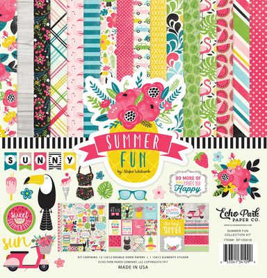 Echo Park - Summer Fun Collection - 12 x 12 Paper Pack - SF125016 -12 sheets -  plus 2 - 12 x 12 Sticker sheets