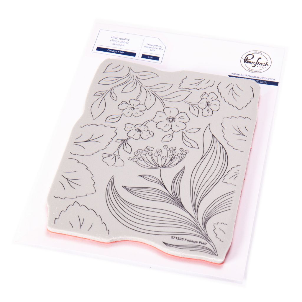 PinkFresh Studio - Joyful Blooms Collection - Foliage Flair Bundle - Cling Rubber Stamp, Stencil &amp; Die