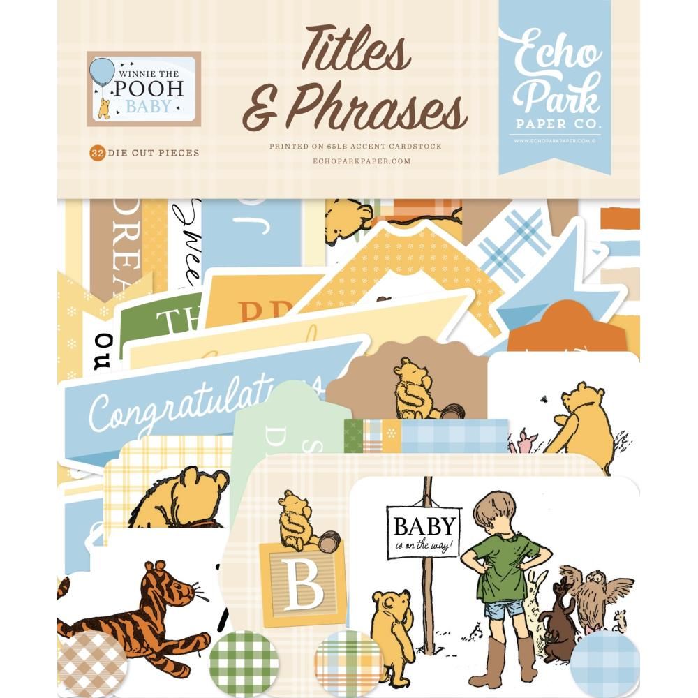 Echo Park Paper Co - Winnie the Pooh Baby Collection - Titles &amp; Phrases - Die Cuts - WPB442032 - 32 pcs
