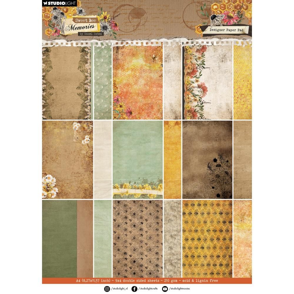Studio Light Co - Designed By Hazel Eaton - Sweet Bee Memories - A4 (8.5&quot; x 11.5&quot;) - 36 sheets - HESBDCPP28
