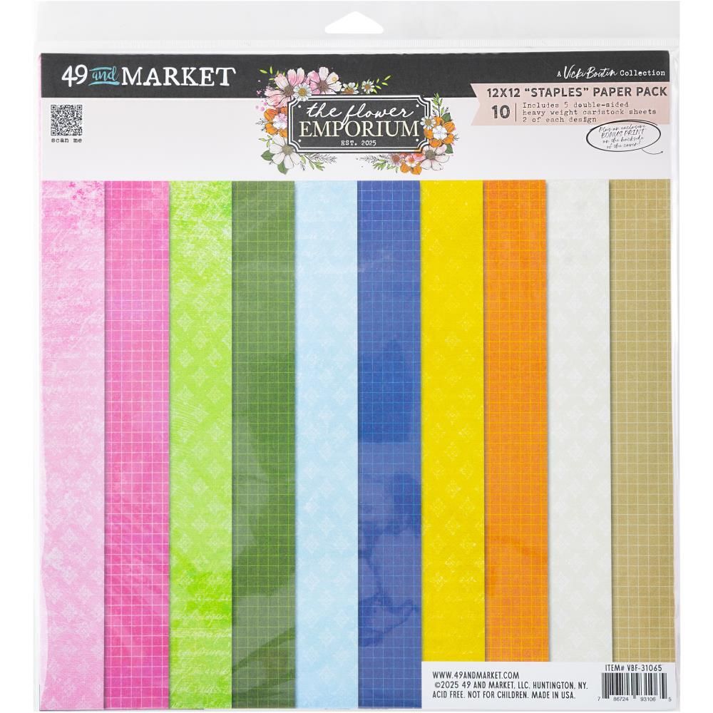 49 &amp; Market - The Flower Emporium Collection - Designed by Vicki Boutin - 12 x 12 Paper Pack - Solids - VBF31065 - 10 Sheets
