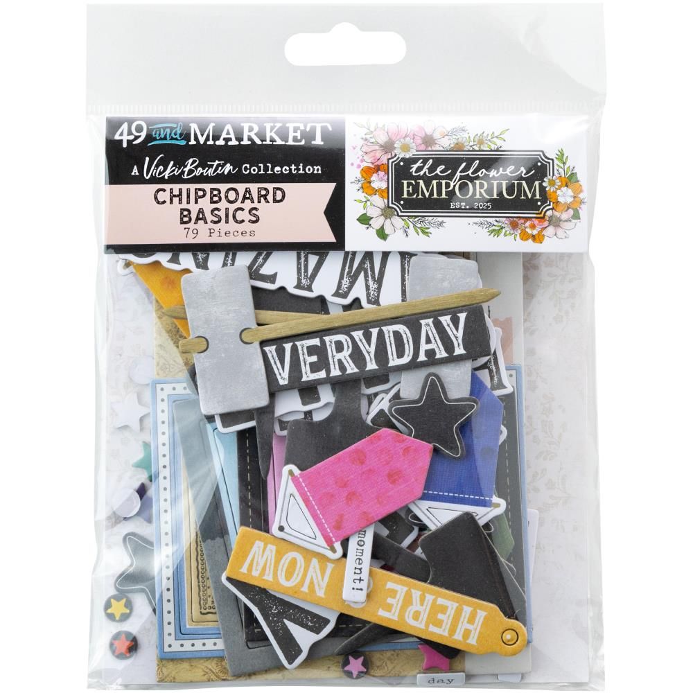 49 &amp; Market - The Flower Emporium Collection - Designed by Vicki Boutin - Chipboard Basics - VBF31331 - 79pcs
