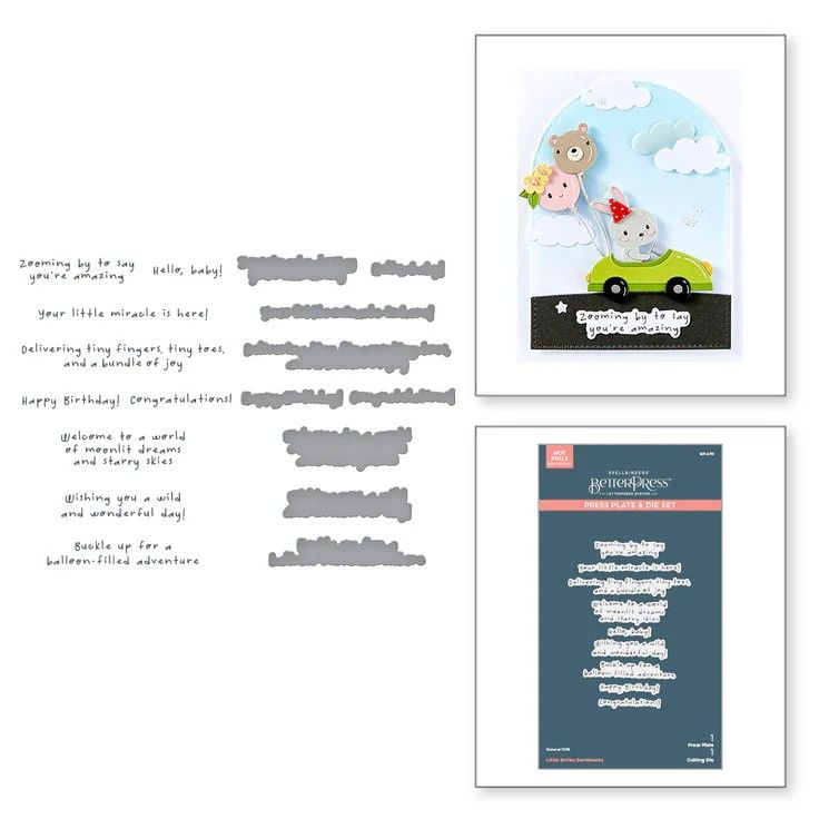 Spellbinders Paper Arts - Little Smiles Collection - Press Plate &amp; Die Set - Little Smiles Sentiments - BP-270 - 2 pcs
