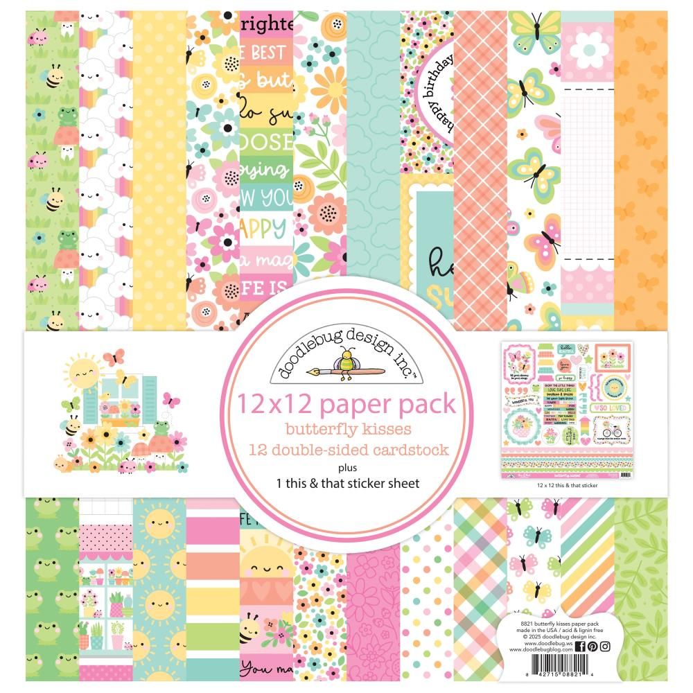 Doodlebug Designs Inc - Butterfly Kisses Collection - 12 x 12 Paper pack - 8821 - 12 sheets plus stickers