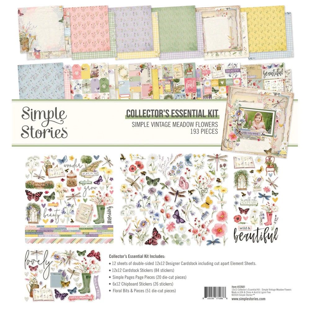 Simple Stories - Simple Vintage Meadow Flowers Collection - 12 x 12  - Essentials Kit - SVMF22601 - 193 pcs
